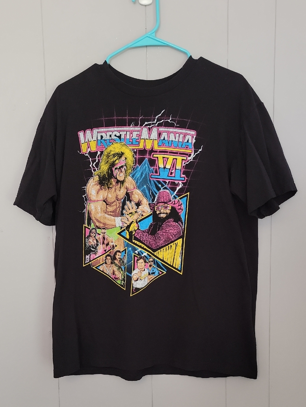 WWF Ultimate Warrior And Macho Man Men's Shirt Large Black Short Sleeve